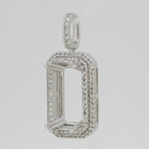 Sterling Silver Semi Mount Pendant Setting Emerald OCT 15x7 mm W/ White Topaz So - Syzjewelry